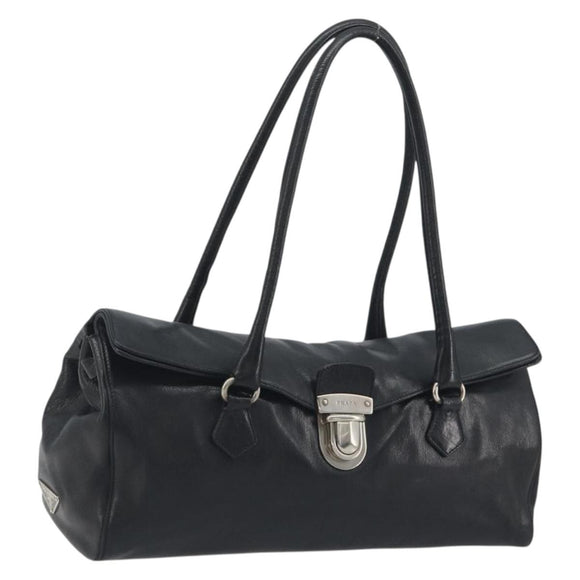 PRADA Shoulder Bag Leather Black Silver Auth 195224V