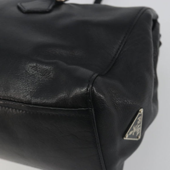 PRADA Shoulder Bag Leather Black Silver Auth 195224V