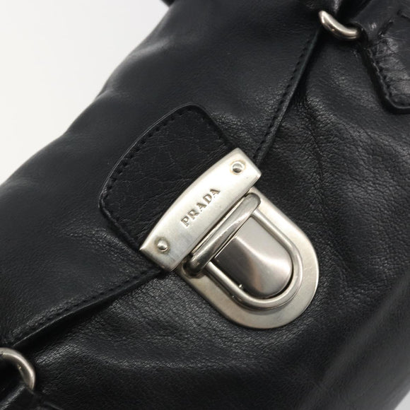 PRADA Shoulder Bag Leather Black Silver Auth 195224V