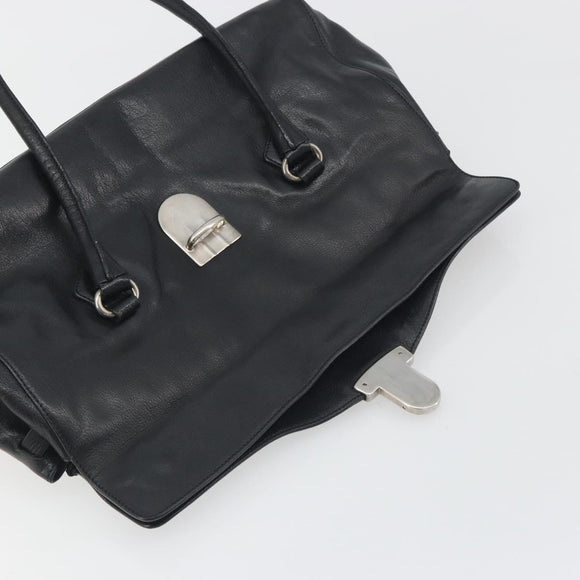 PRADA Shoulder Bag Leather Black Silver Auth 195224V
