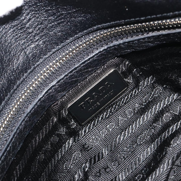 PRADA Shoulder Bag Leather Black Silver Auth 195224V