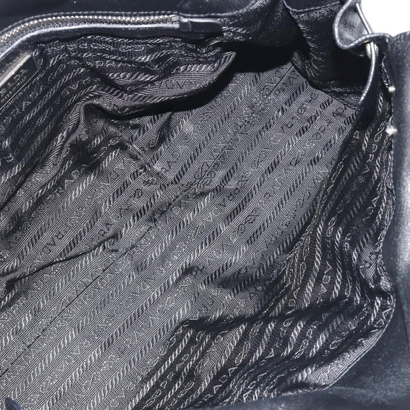 PRADA Shoulder Bag Leather Black Silver Auth 195224V