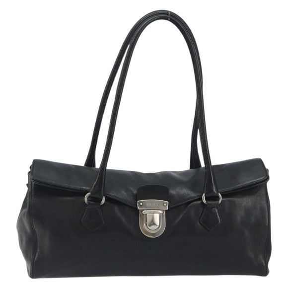 PRADA Shoulder Bag Leather Black Silver Auth 195224V