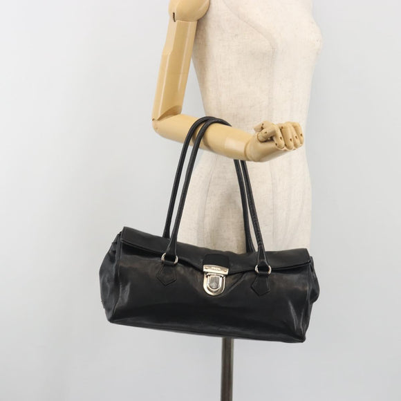 PRADA Shoulder Bag Leather Black Silver Auth 195224V