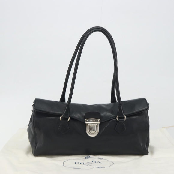 PRADA Shoulder Bag Leather Black Silver Auth 195224V