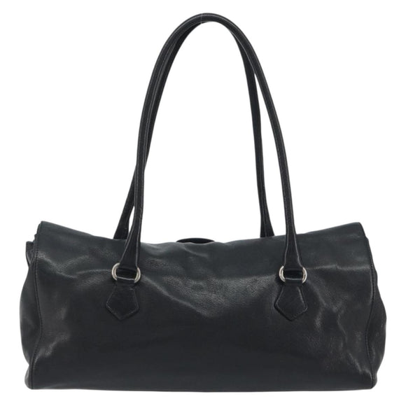 PRADA Shoulder Bag Leather Black Silver Auth 195224V