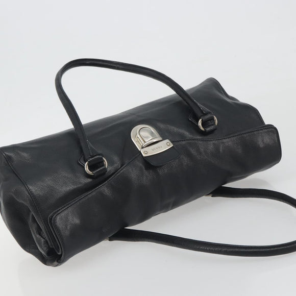 PRADA Shoulder Bag Leather Black Silver Auth 195224V