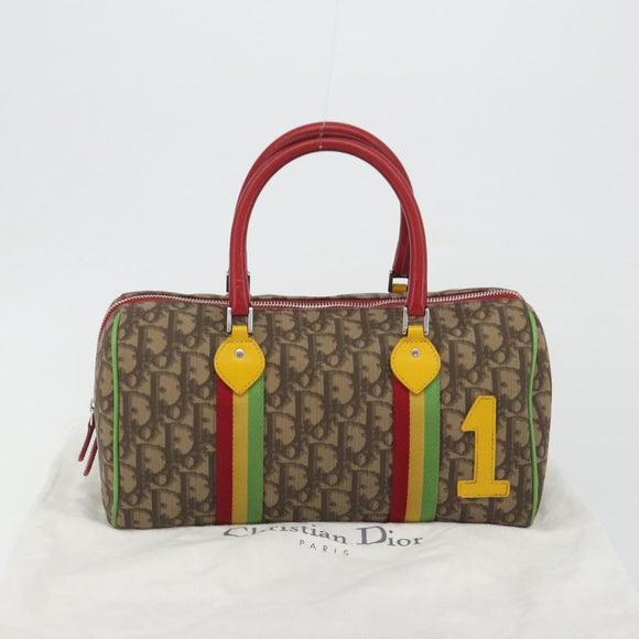 Christian Dior Trotter Boston Bag PVC Leather Brown Silver Auth 195225V