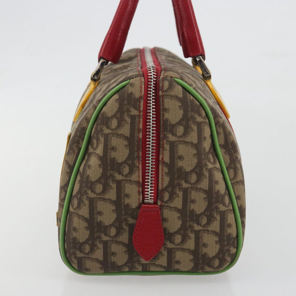 Christian Dior Trotter Boston Bag PVC Leather Brown Silver Auth 195225V