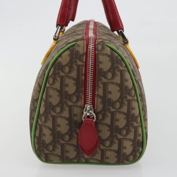 Christian Dior Trotter Boston Bag PVC Leather Brown Silver Auth 195225V