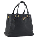 PRADA Hand Bag Vittero Dino Leather 2way Black Gold Auth 195226A-1