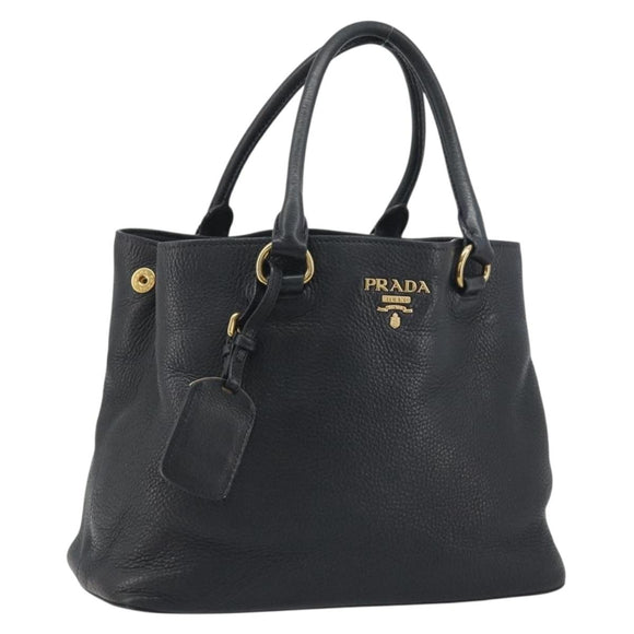 PRADA Hand Bag Vittero Dino Leather 2way Black Gold Auth 195226A