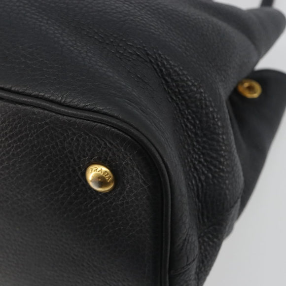 PRADA Hand Bag Vittero Dino Leather 2way Black Gold Auth 195226A