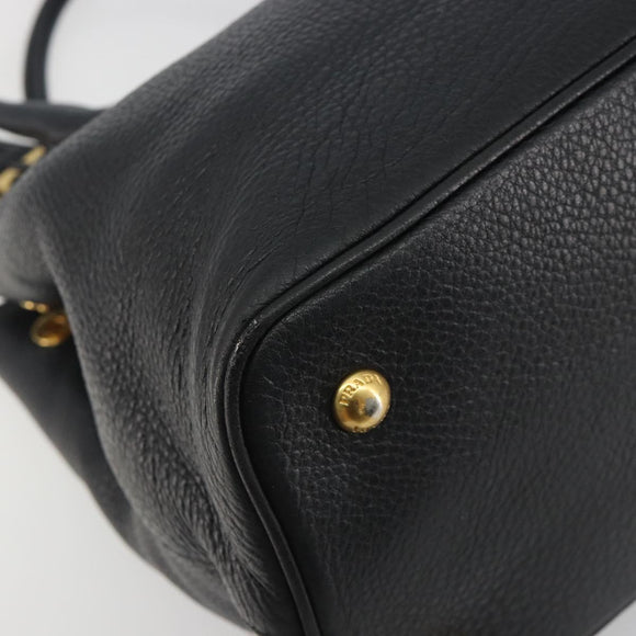 PRADA Hand Bag Vittero Dino Leather 2way Black Gold Auth 195226A