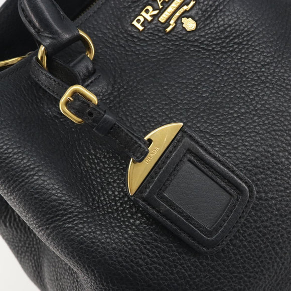 PRADA Hand Bag Vittero Dino Leather 2way Black Gold Auth 195226A