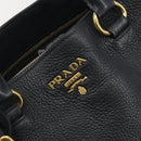 PRADA Hand Bag Vittero Dino Leather 2way Black Gold Auth 195226A-17