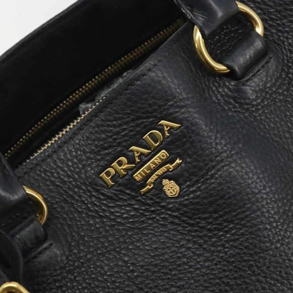 PRADA Hand Bag Vittero Dino Leather 2way Black Gold Auth 195226A