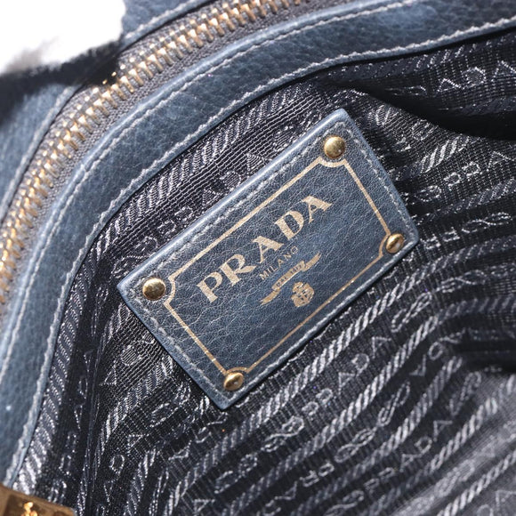 PRADA Hand Bag Vittero Dino Leather 2way Black Gold Auth 195226A