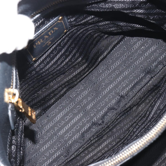 PRADA Hand Bag Vittero Dino Leather 2way Black Gold Auth 195226A