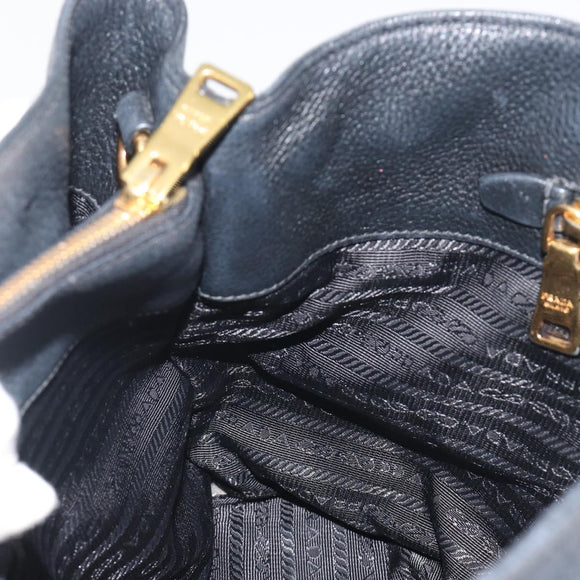 PRADA Hand Bag Vittero Dino Leather 2way Black Gold Auth 195226A