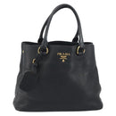 PRADA Hand Bag Vittero Dino Leather 2way Black Gold Auth 195226A-13