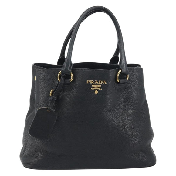 PRADA Hand Bag Vittero Dino Leather 2way Black Gold Auth 195226A