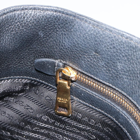 PRADA Hand Bag Vittero Dino Leather 2way Black Gold Auth 195226A
