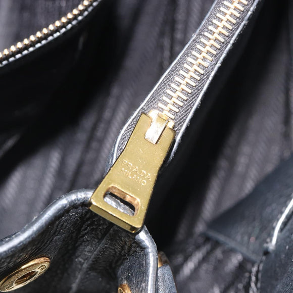 PRADA Hand Bag Vittero Dino Leather 2way Black Gold Auth 195226A