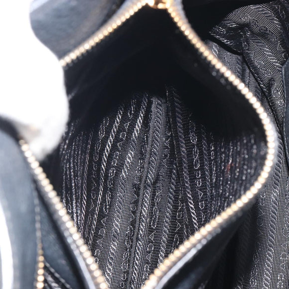 PRADA Hand Bag Vittero Dino Leather 2way Black Gold Auth 195226A