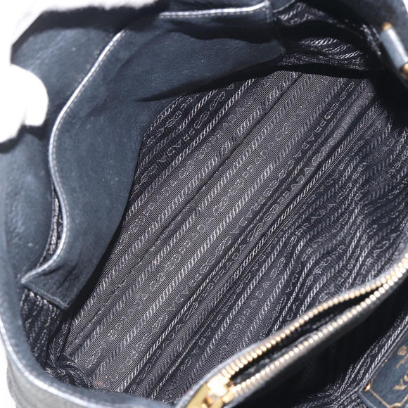 PRADA Hand Bag Vittero Dino Leather 2way Black Gold Auth 195226A