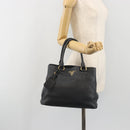 PRADA Hand Bag Vittero Dino Leather 2way Black Gold Auth 195226A-26