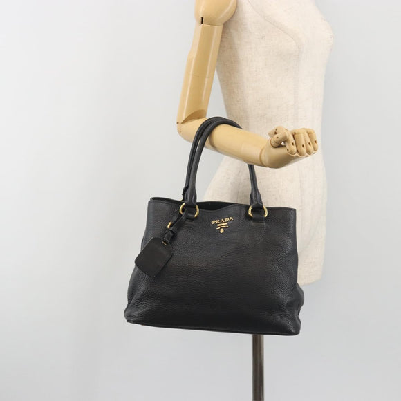 PRADA Hand Bag Vittero Dino Leather 2way Black Gold Auth 195226A