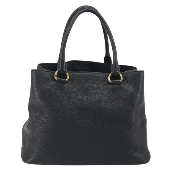 PRADA Hand Bag Vittero Dino Leather 2way Black Gold Auth 195226A