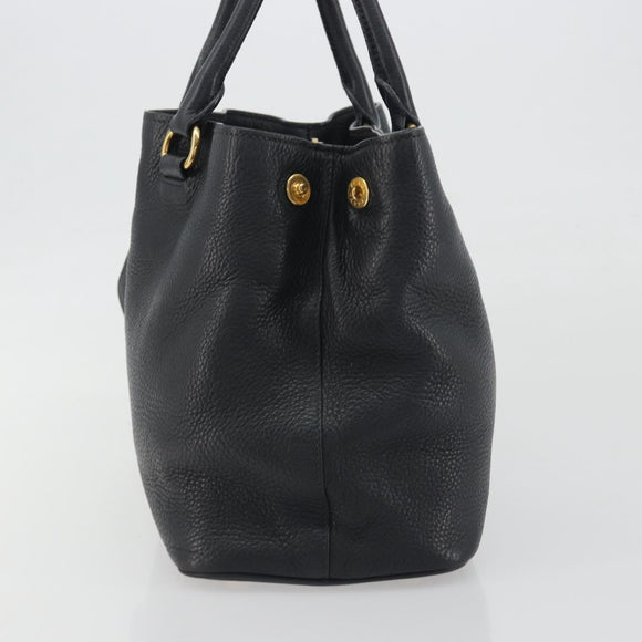 PRADA Hand Bag Vittero Dino Leather 2way Black Gold Auth 195226A