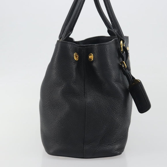 PRADA Hand Bag Vittero Dino Leather 2way Black Gold Auth 195226A