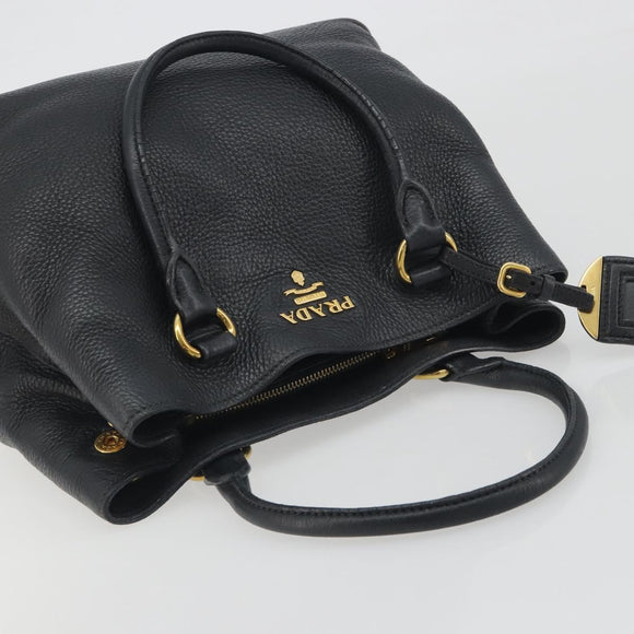 PRADA Hand Bag Vittero Dino Leather 2way Black Gold Auth 195226A