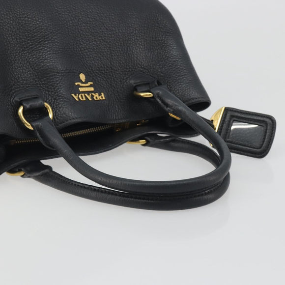 PRADA Hand Bag Vittero Dino Leather 2way Black Gold Auth 195226A