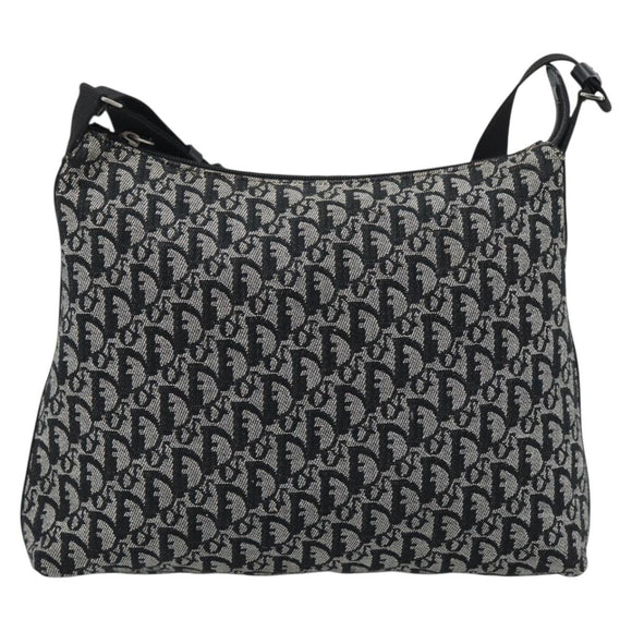 Christian Dior Trotter Canvas Shoulder Bag Black Silver Auth 195229V