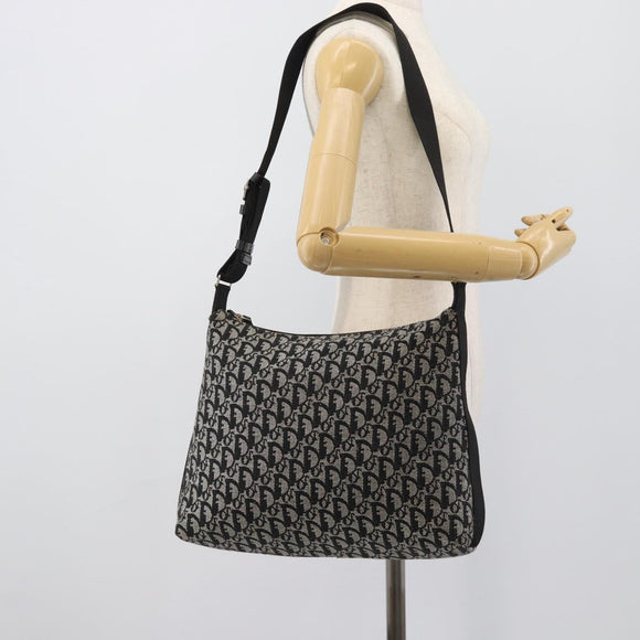Christian Dior Trotter Canvas Shoulder Bag Black Silver Auth 195229V