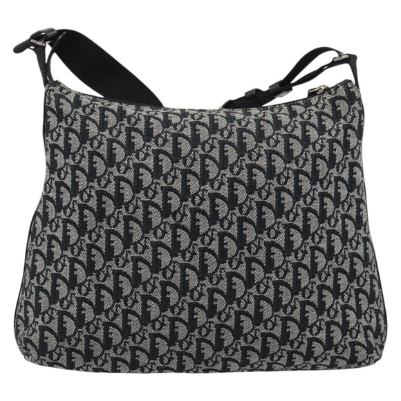 Christian Dior Trotter Canvas Shoulder Bag Black Silver Auth 195229V