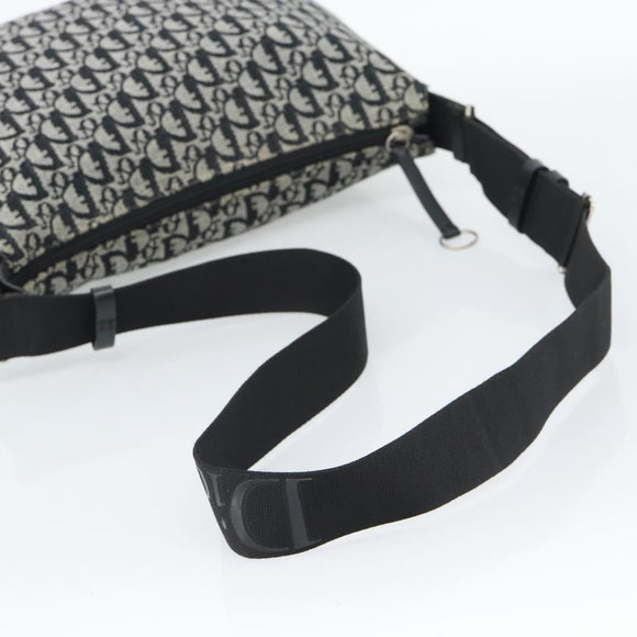 Christian Dior Trotter Canvas Shoulder Bag Black Silver Auth 195229V