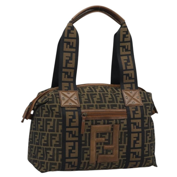 FENDI Zucca Canvas Tote Bag Brown Black Auth 195234A