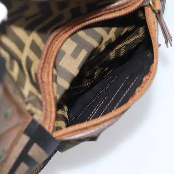 FENDI Zucca Canvas Tote Bag Brown Black Auth 195234A