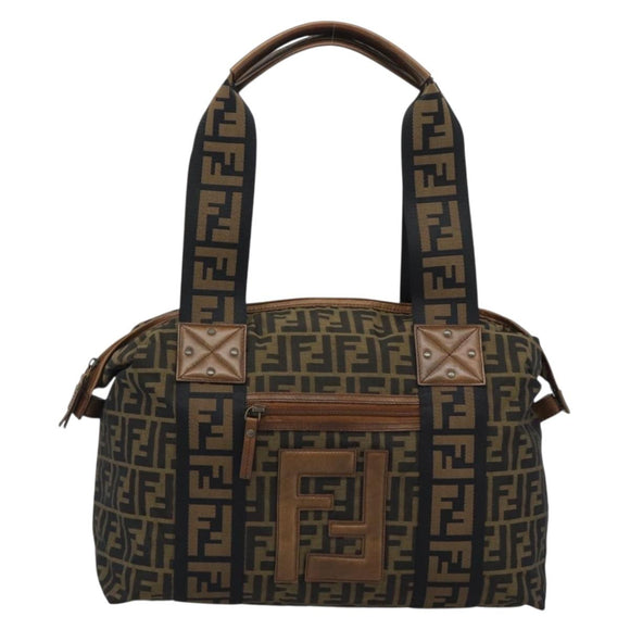 FENDI Zucca Canvas Tote Bag Brown Black Auth 195234A