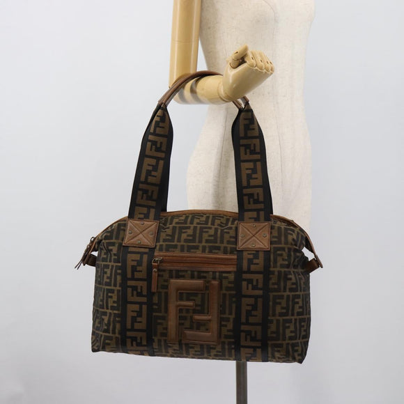 FENDI Zucca Canvas Tote Bag Brown Black Auth 195234A