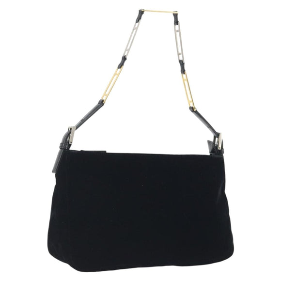 FENDI Chain Shoulder Bag Velor Black Auth 195236A