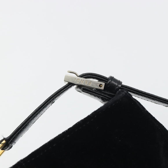 FENDI Chain Shoulder Bag Velor Black Auth 195236A