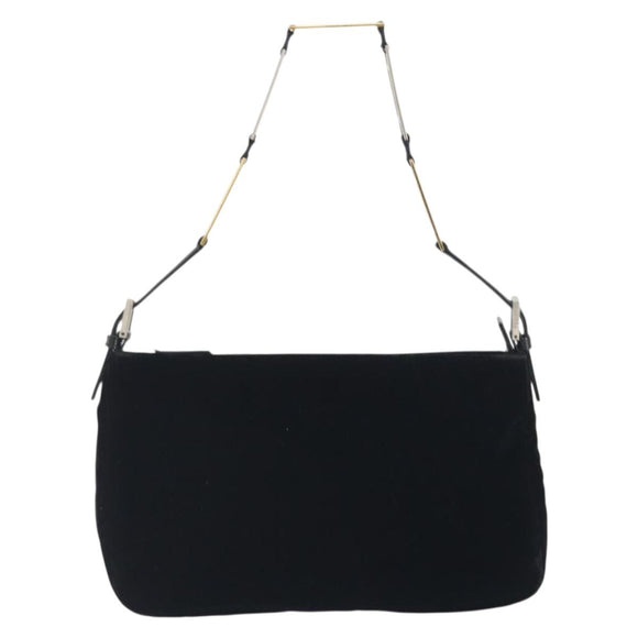 FENDI Chain Shoulder Bag Velor Black Auth 195236A