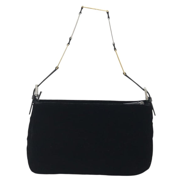 FENDI Chain Shoulder Bag Velor Black Auth 195236A