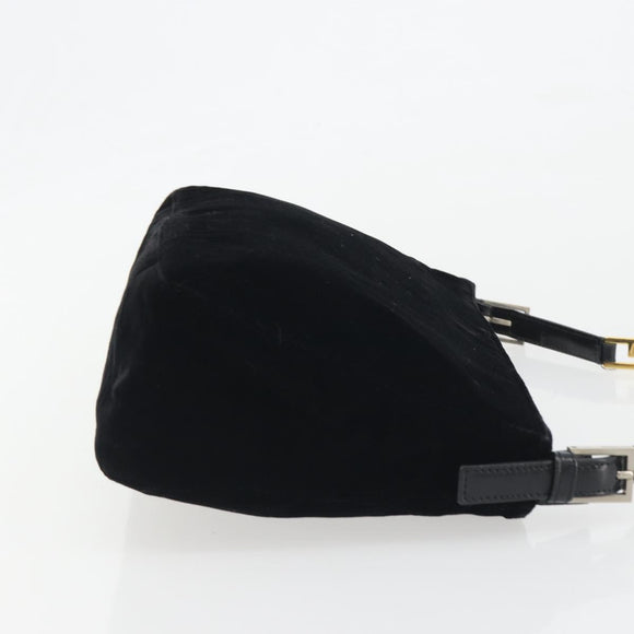 FENDI Chain Shoulder Bag Velor Black Auth 195236A